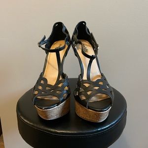 Black “Lace” peep toe heel